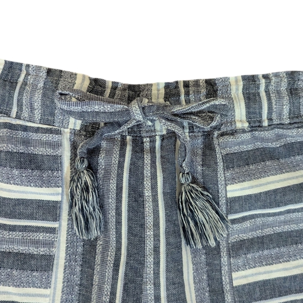 Beau/Dawson Linen Blend Comfy Casual Striped Blue and White Capri Pants Sz S - Picture 2 of 8
